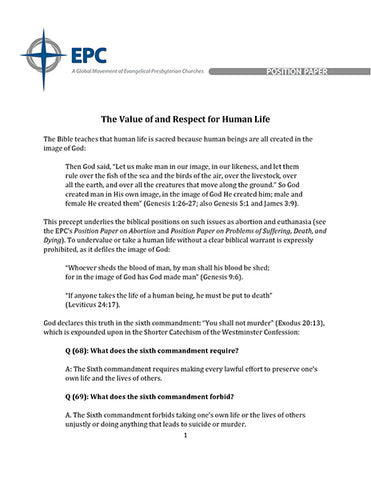 Position Paper on the Value of and Respect for Human Life (PDF Download)