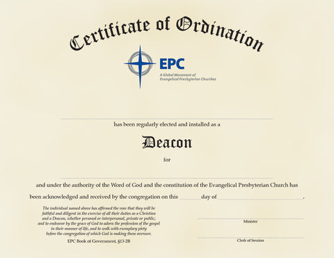 Certificate of Ordination for Deacon