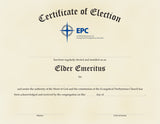 Certificate of Election for Elder Emeritus