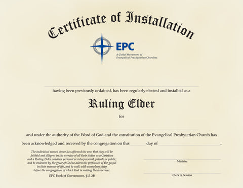 Certificate of Installation for Ruling Elders EPC Resources